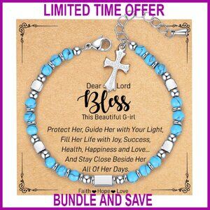 Adjustable Stainless Steel Cross Bracelet with Gemstones, Christian Gift